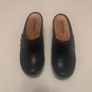 SoftWalk Black Leather Slip-On Mules with Braided Detail